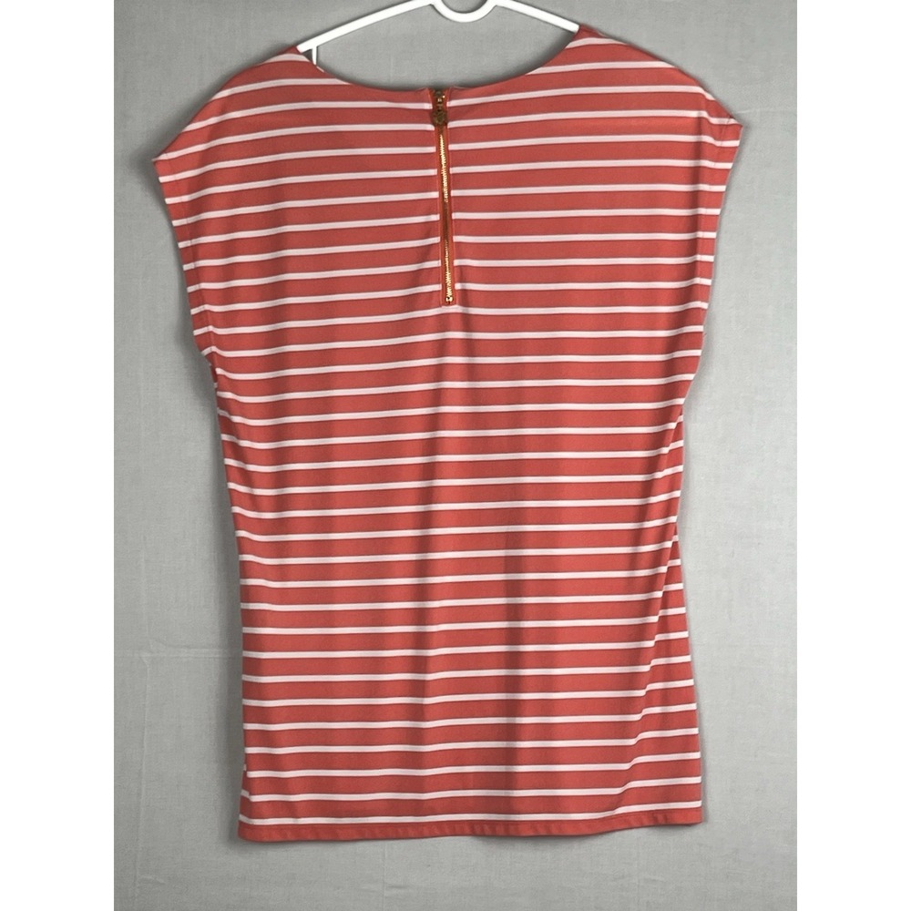 Anne Klein Top Womens Medium Red White Striped Zip Neck Sleeveless